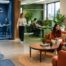 Colleagues review colour samples in a bright, modern office
